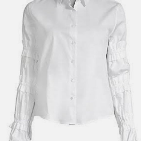 NWT$295 Alexis Ruffled Long Sleeve Button Up Shirt Poplin Cotton Blouse Top Sz S - Picture 12 of 12